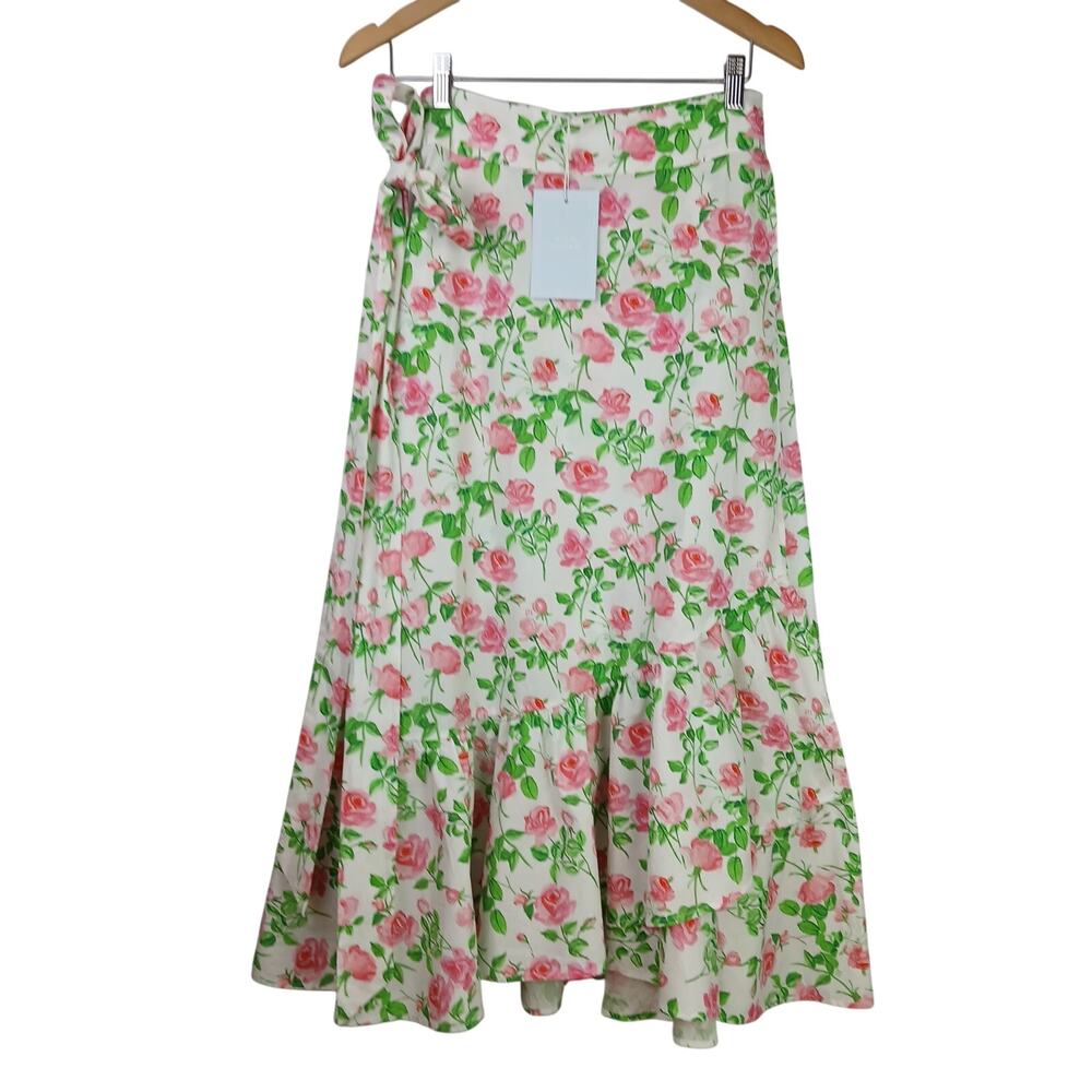 Hill House Women's SZ M The Mirabel Cotton Wrap Skirt In Pink Roses NWT - Picture 2 of 7